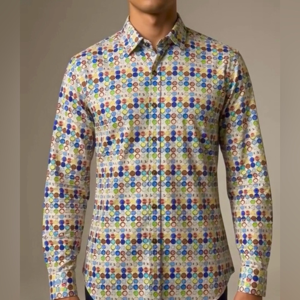 Men's Multicolor Circle Pattern Collared Shirt